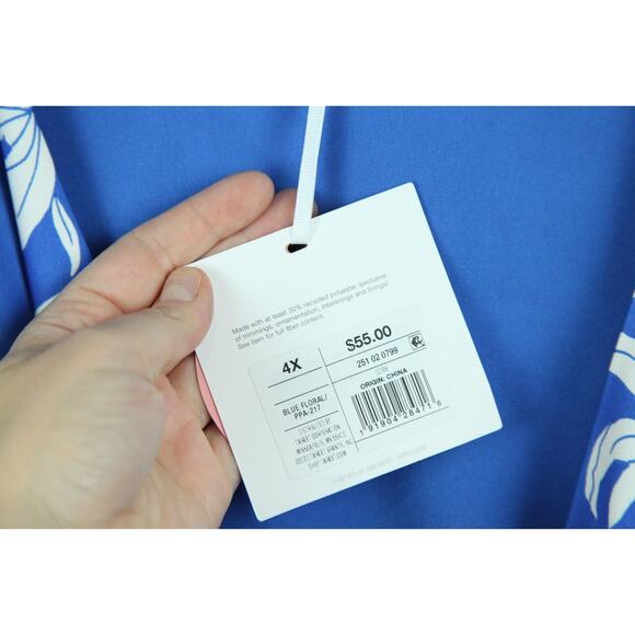 ALEXIS 4X Dress For Target Satin Feminine Ruffle Blue Tropical Midi Plus Size - Picture 4 of 9